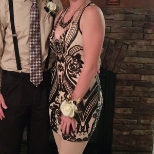 Beige And Black Sequin Dress